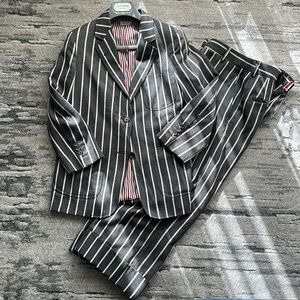 Thom Browne Grey Repp Stripe Sack Suit in IT36